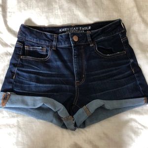 American eagle dark denim hi-rise super stretch shorts